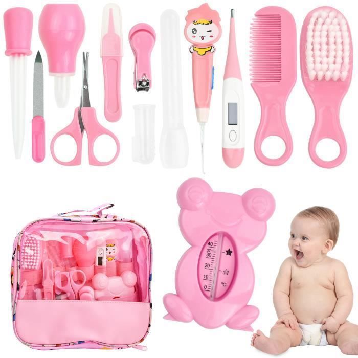 Kit de cuidado para bebés, neceser con 13 accesorios, color rosa.