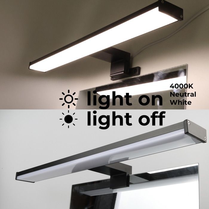 Applique mural LED 12W 50 cm IP44 pour salle de bain, miroir et meuble,slim, en aluminium noir mat avec lumière blanche neutre
