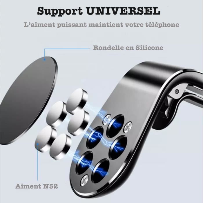 Soporte magnético universal para teléfono de coche Tikawi x1 (Samsung / iPhone / etc.) para montaje en rejilla de ventilación - Negro