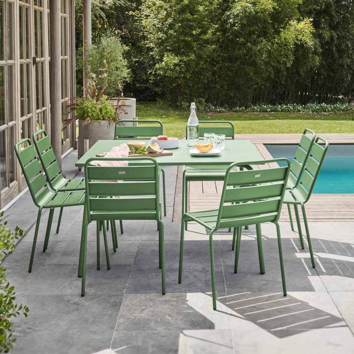 Conjunto de mesa de jardim Palavas em metal verde cacto com 8 cadeiras, Oviala