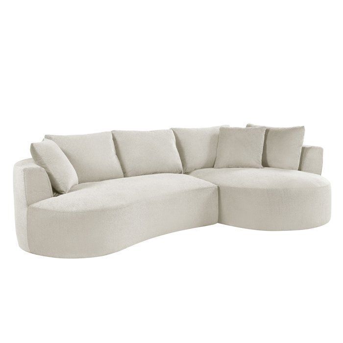 Sofá modular comprimido - 3/4 plazas - ADÈLE - Tela color crema beige - Diseño curvo - 307 x 167 x 90 cm