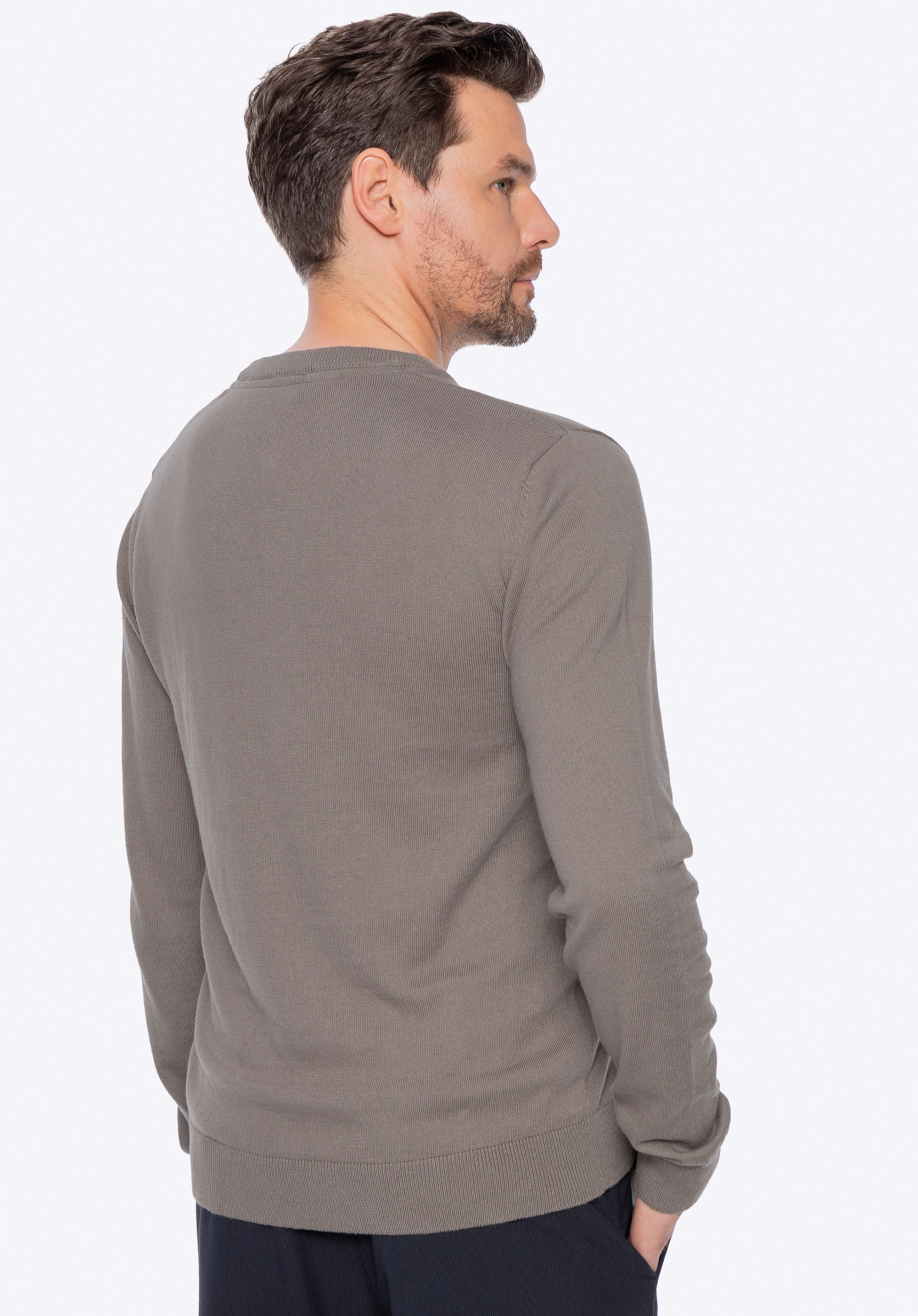 Sweter męski z bawełny z domieszką kaszmiru ciemny beż