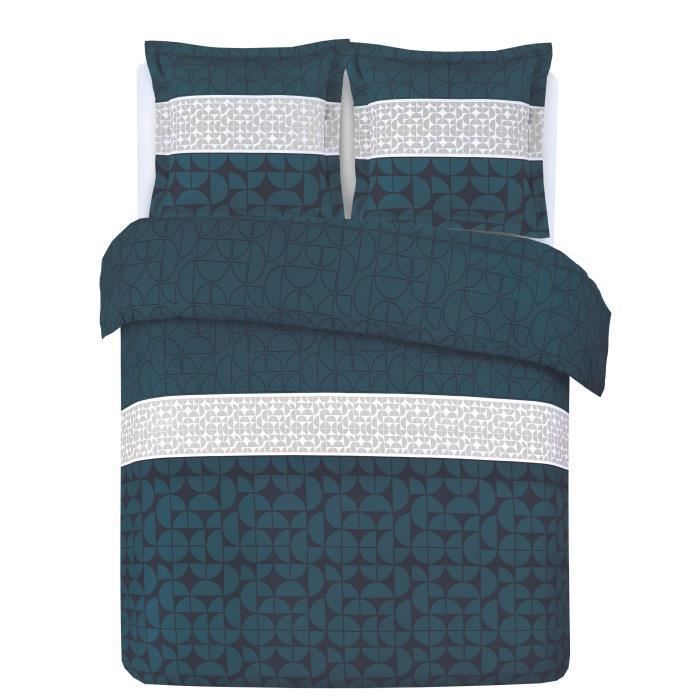 VISION - Juego de ropa de cama Basile - 100% algodón - Funda nórdica 200x200cm + 2 fundas de almohada 65x65cm - Gris
