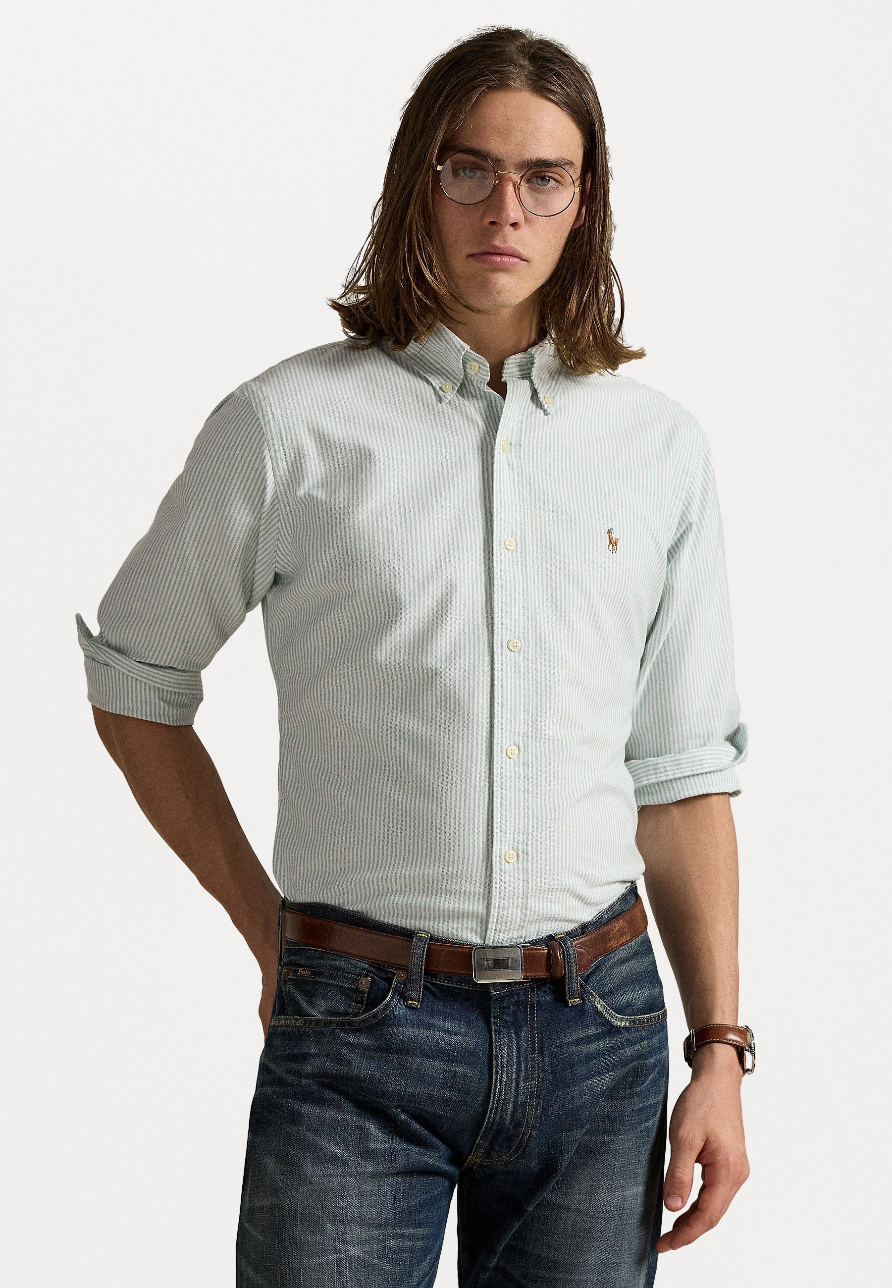 Chemise Oxford rayée coupe personnalisée Polo Ralph Lauren - Coloris lovat/blanc