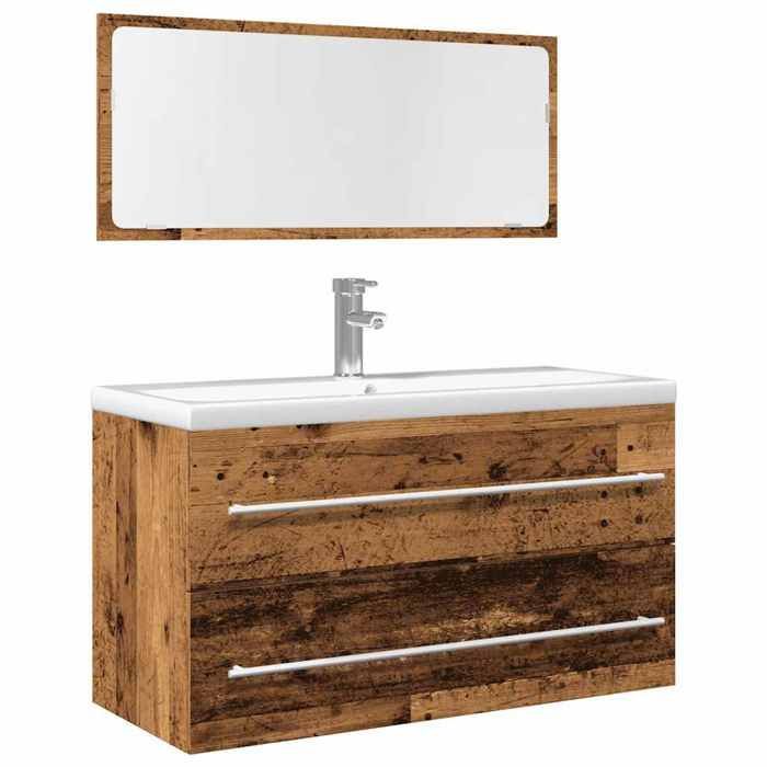 vidaXL 2-delige badkamermeubelset van bewerkt hout, badkamerkast, badkamermeubel met wastafel en wastafelmeubel 856388