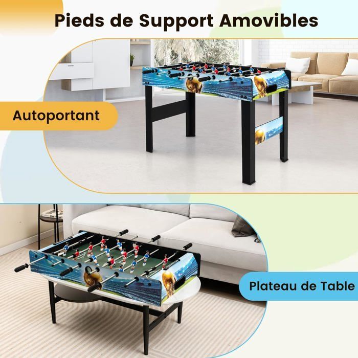 GOPLUS Table de Baby-Foot Enfants, Table Jeu de Football sur Pied avec Pieds Amovibles, 2 Balles et 2 Marqueurs, 94 x 81 x 68 cm