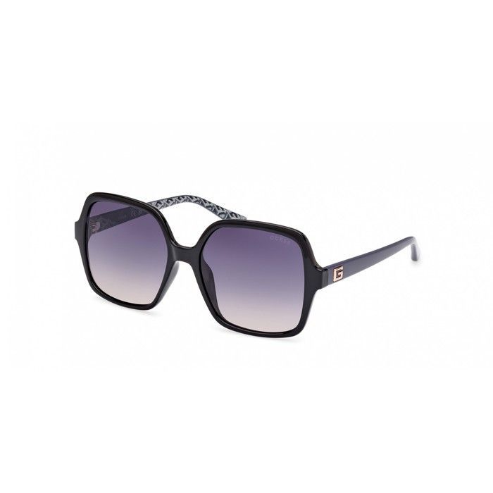 Guess 7921-H Geometrische zonnebril voor dames – Kleur 01B Glanzend zwart met rookkleurige glazen met kleurverloop