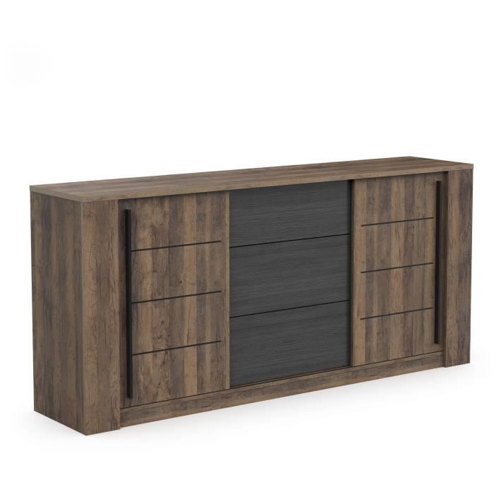 MONACO-senkki - tammi ja musta viimeistely - 2 ovea + 3 laatikkoa - L206 x S44,9 x K94 cm - CBA FURNITURE