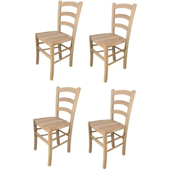 Tommychairs - Set 4 chaises cuisine VENEZIA, robuste structure en bois de hêtre poli non traité, 100% naturel et assise en bois