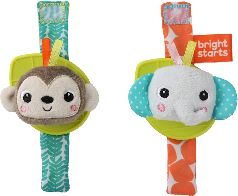 Chocalho de pulso Bright Starts Wrist Pals com mordedor
