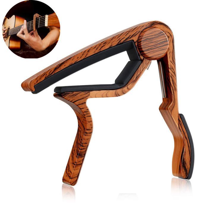 Capodastre en bois de noyer pour guitare - compatible avec acoustique, électrique et ukulélé, avec médiateurs
