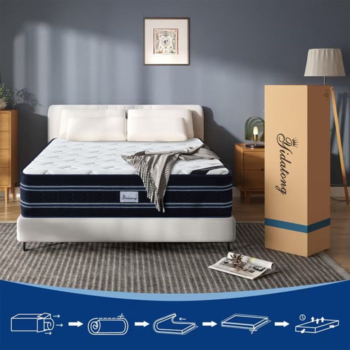 Colchón premium de 140x190 cm y 28 cm de grosor - Espuma HR + Espuma viscoelástica + Látex azul - Firmeza firme - Alta densidad, 7 zonas