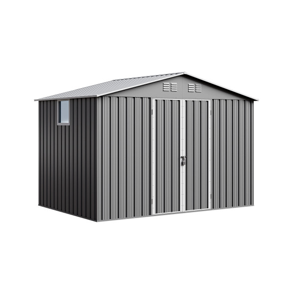 Domek metalowy NORDVIC Thor 283x189 cm, uchylne drzwi, Light Grey