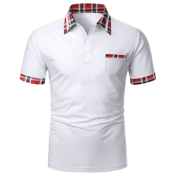 Polo para hombre, polo de manga corta con bolsillo en el pecho, polo deportivo informal para golf y tenis - Blanco
