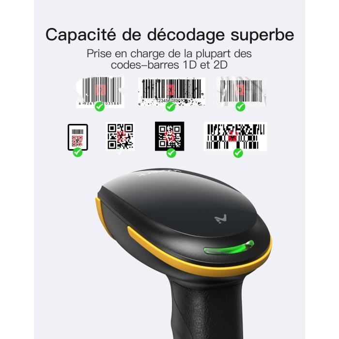 Inateck Scanner de Codes-Barres Bluetooth 2D, Scanner QR Code sans Fil avec Base de Charge Intelligente, Supportant AI, APP, SDK