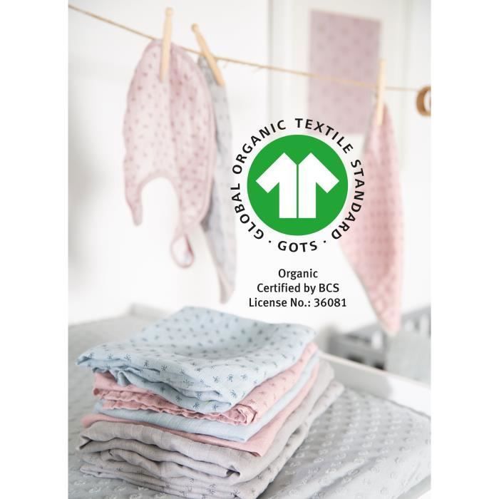 ROBA Coffret Bébé Lil Planet - 7 PCS - 3 Bavoirs + 1 Doudou + 3 Langes - Cadeau de Naissance - Rose / Gris