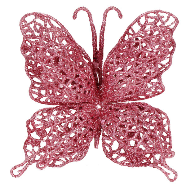 Dekoracja świąteczna motyl brokatowy zawieszka różowa