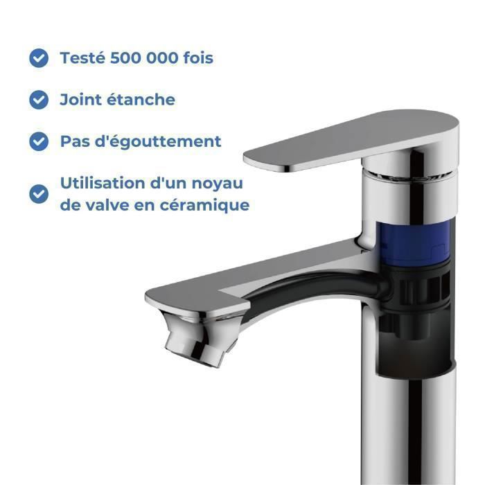 TODOT Mitigeur de Salle de Bain - Robinet de Lavabo - Mélangeur Froid et Chaud avec Levier Unique - Chromé