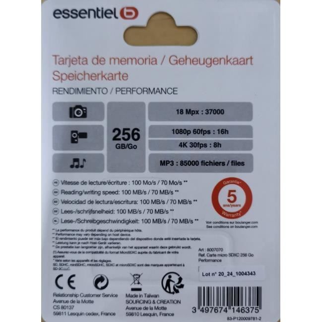 Essentielb Micro SDXC 256 GB Hochleistungs-Micro-SD-Karte + Adapter