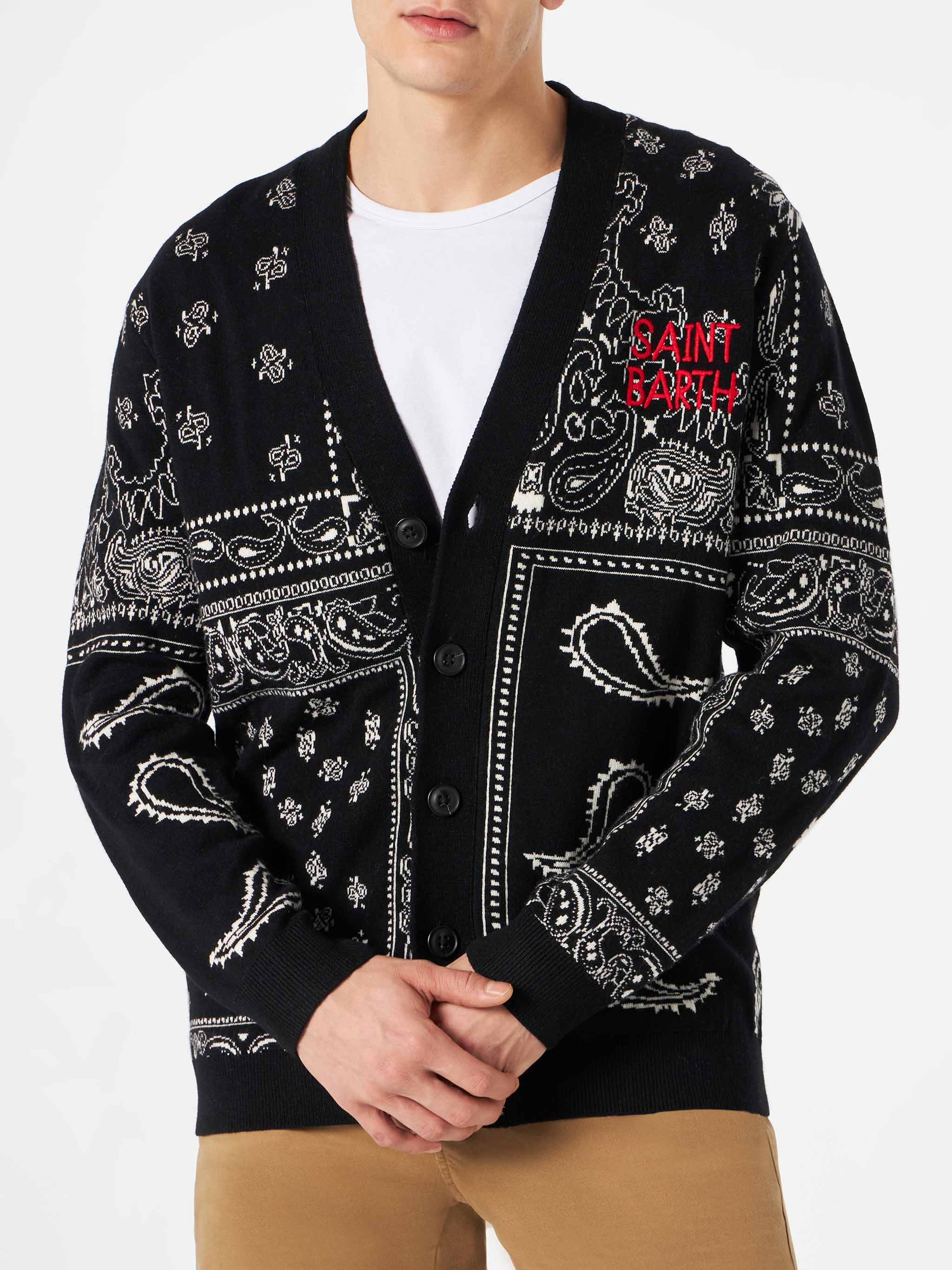 Gebreid vest in bandana-stijl met Saint Barth-borduurwerk.