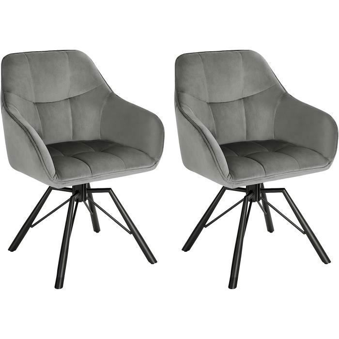WOLTU Chaise Pivotante à 360°, Lot de 2, Chaise Salle à Manger Scandinave, Fauteuil de Cuisine en Velours, Gris Foncé W0ATT0020-2