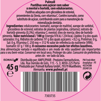 Pulmoll Bonbons Sokeriton Raikas Minttu C-vitamiini Kurkkupastillit Raikas Minttu 45g 45g