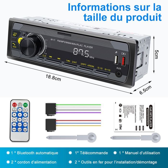 Radio para coche Bluetooth de 1 DIN, radio estéreo de 7 colores con asistente de voz + aplicación, radio para coche Bluetooth 5.0 / MP3/WMA/WAV/FLAC/APE