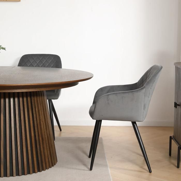 Chaise Fauteuil de salle à manger en velours gris avec accoudoirs Qualité Premium Contemporaine - Assise épaisse et confortable