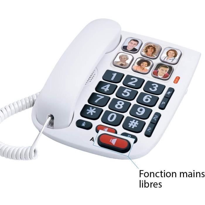 Telefone com fio Alcatel TMax 10 para idosos - 6 memórias de discagem rápida com foto - Função viva-voz - Branco