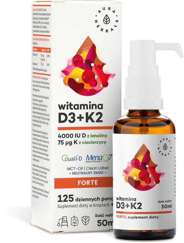 Suplemento alimentar em gotas Aura Herbals Vitamina D3 4.000 UI + K2, MCT para fortalecer o sistema imunológico.