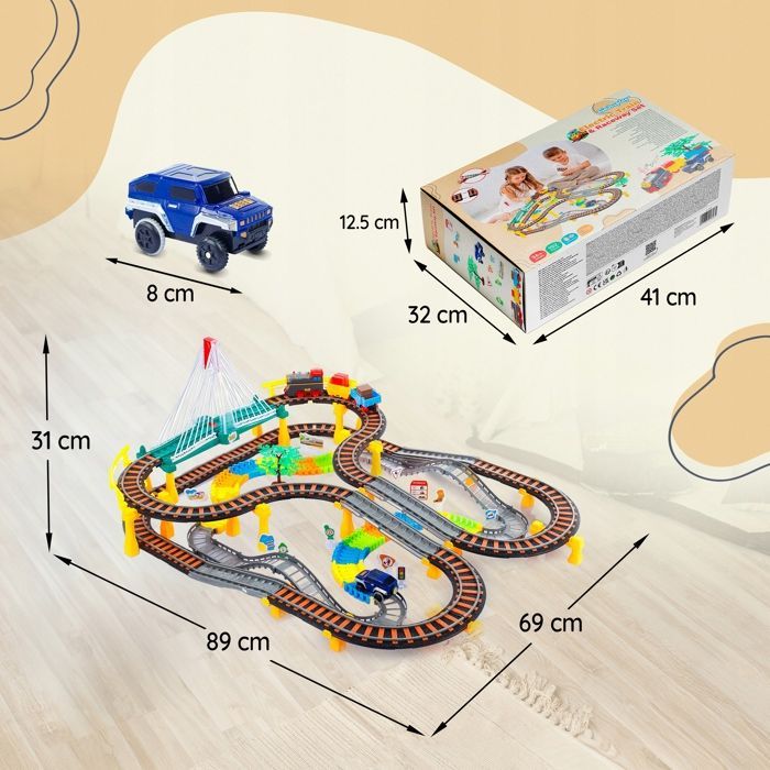 Kinderplay 2-in-1 circuit: elektrische trein- en autobaan, lichtbrug, geluidslocomotief (KP0635)