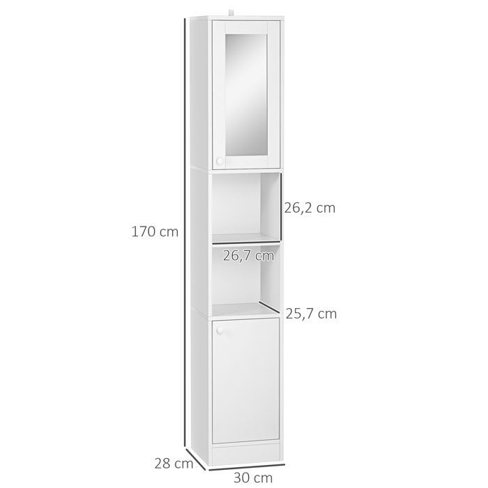 Kleankin - Bathroom column cabinet - Particleboard - 30x28x170cm - White