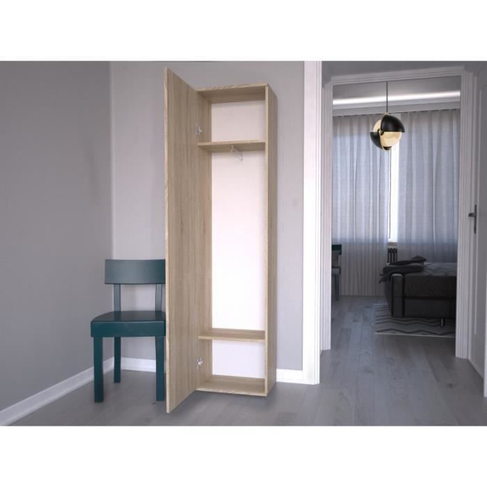 ATARA | Armoire d’entrée avec grand miroir | 180x50x35 cm | Deux étagères + porte-cintres | Meuble d’entrée
