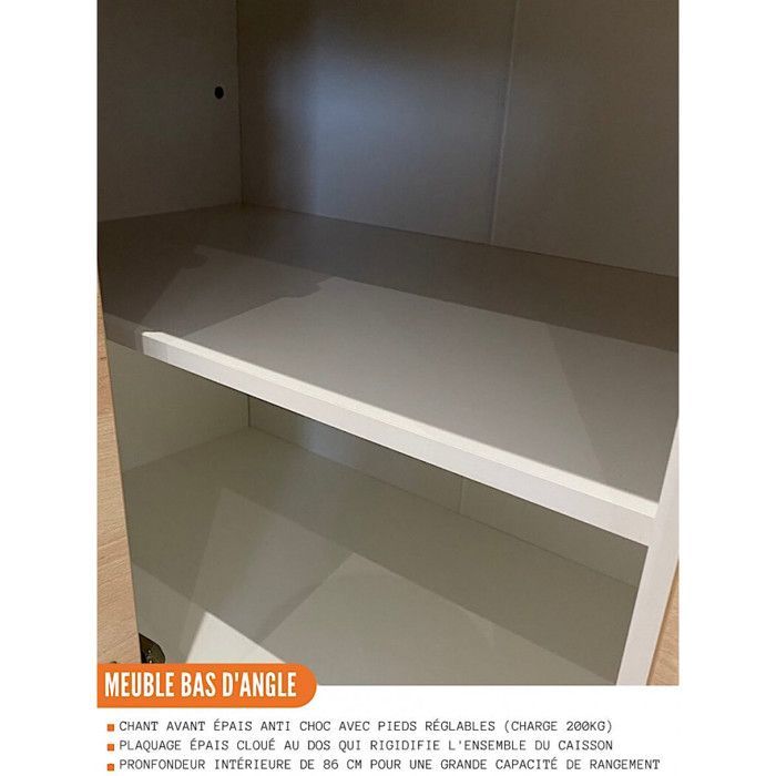 Meuble d'angle bas Bellissi Blanc Brillant 1 porte L 105 cm - Cuisineandcie