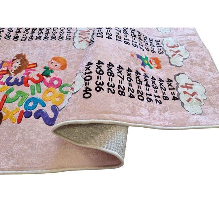 Tapis enfant - MANI TEXTILE - Table de multiplication - Lavable et antidérapant - Rose - 100x160cm