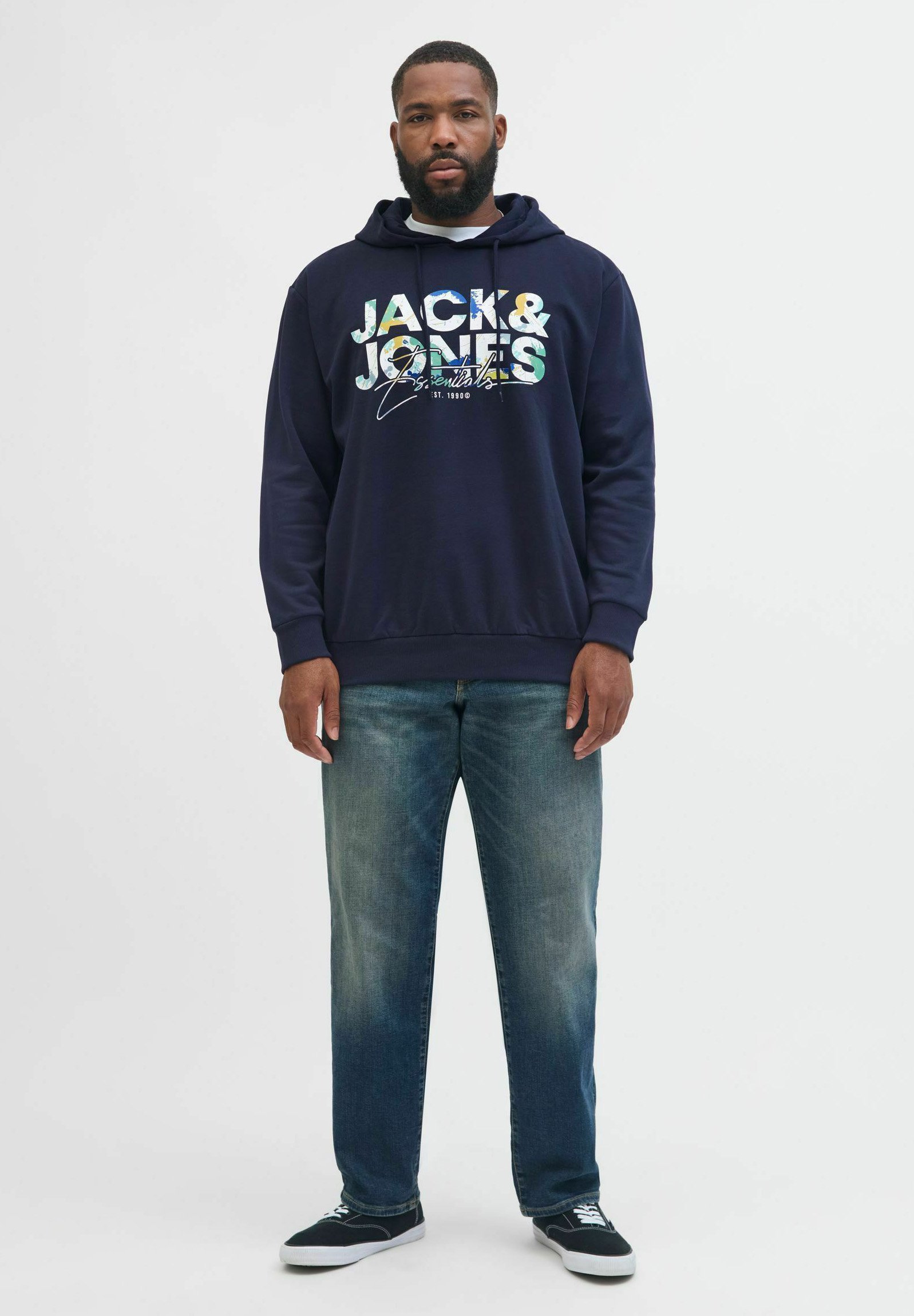 Jack & Jones PLUS SIZE LOGO - Mikina s kapucí - black