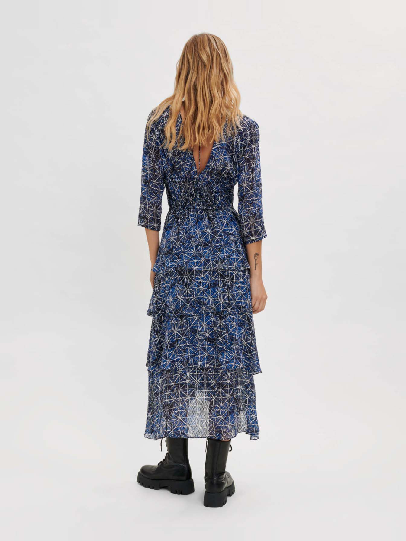 Rochie cu volane din viscoză-indigo