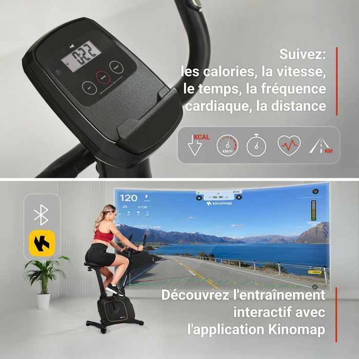 Hop-Sport Connected Hometrainer, 8 niveaus magnetische weerstand HS-3000H Nexon, Bluetooth en Kinomap, max. 120 kg, zwart