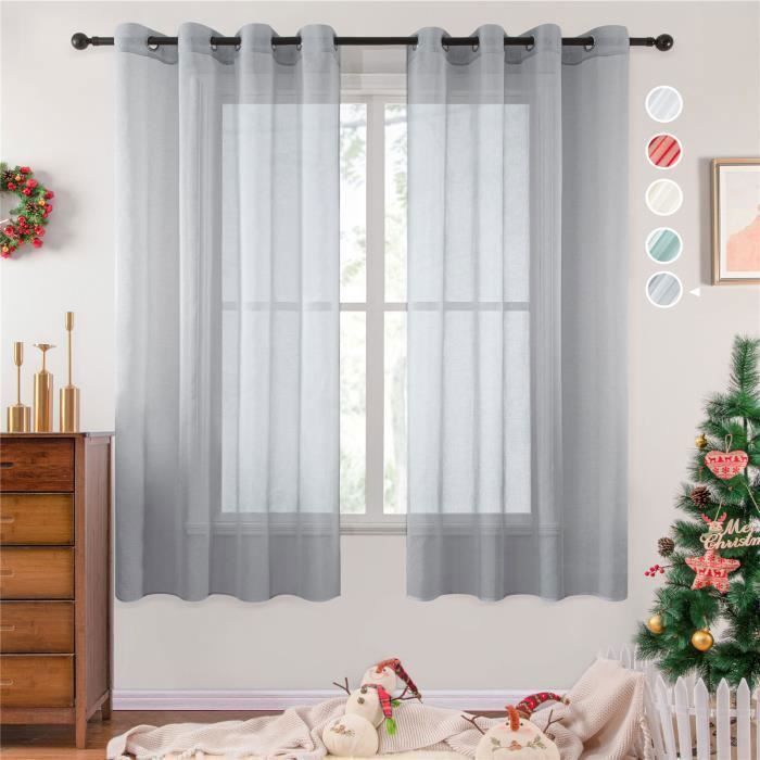 Topfinel Rideau Voilage Gris 140x160cm de Fenetre Chambre,2 Panneaux Rideaux Voilages Intérieurs Transparent à Oeillets pour Salon