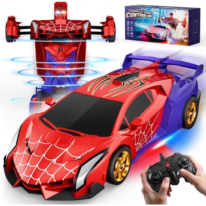 Auto trasformabile telecomandata - Transform Spider - Occhi a LED rossi/blu - Rotazione a 360° - Telecomando a 2,4 GHz
