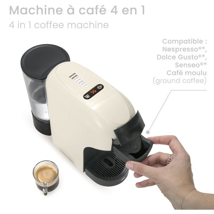 Machine à café multi-capsules 4-en-1 - LIVOO - DOD217C - 1400 W - 7 niveaux d'intensité du café - Crème