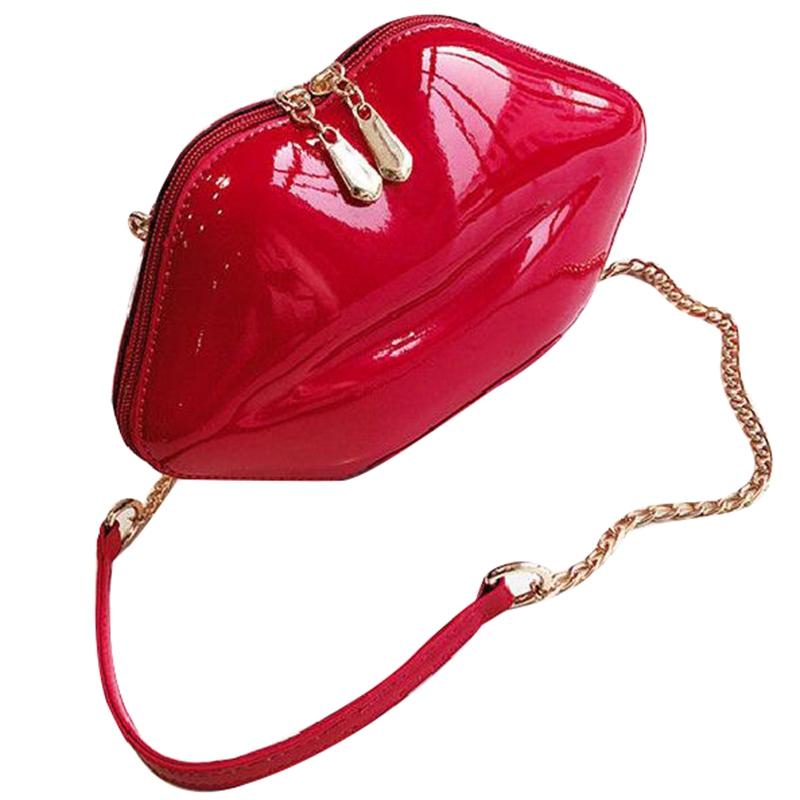Pochette femme lèvres rouges, sac bandoulière chaîne en cuir PU, sac de soirée, pochette en forme de lèvres