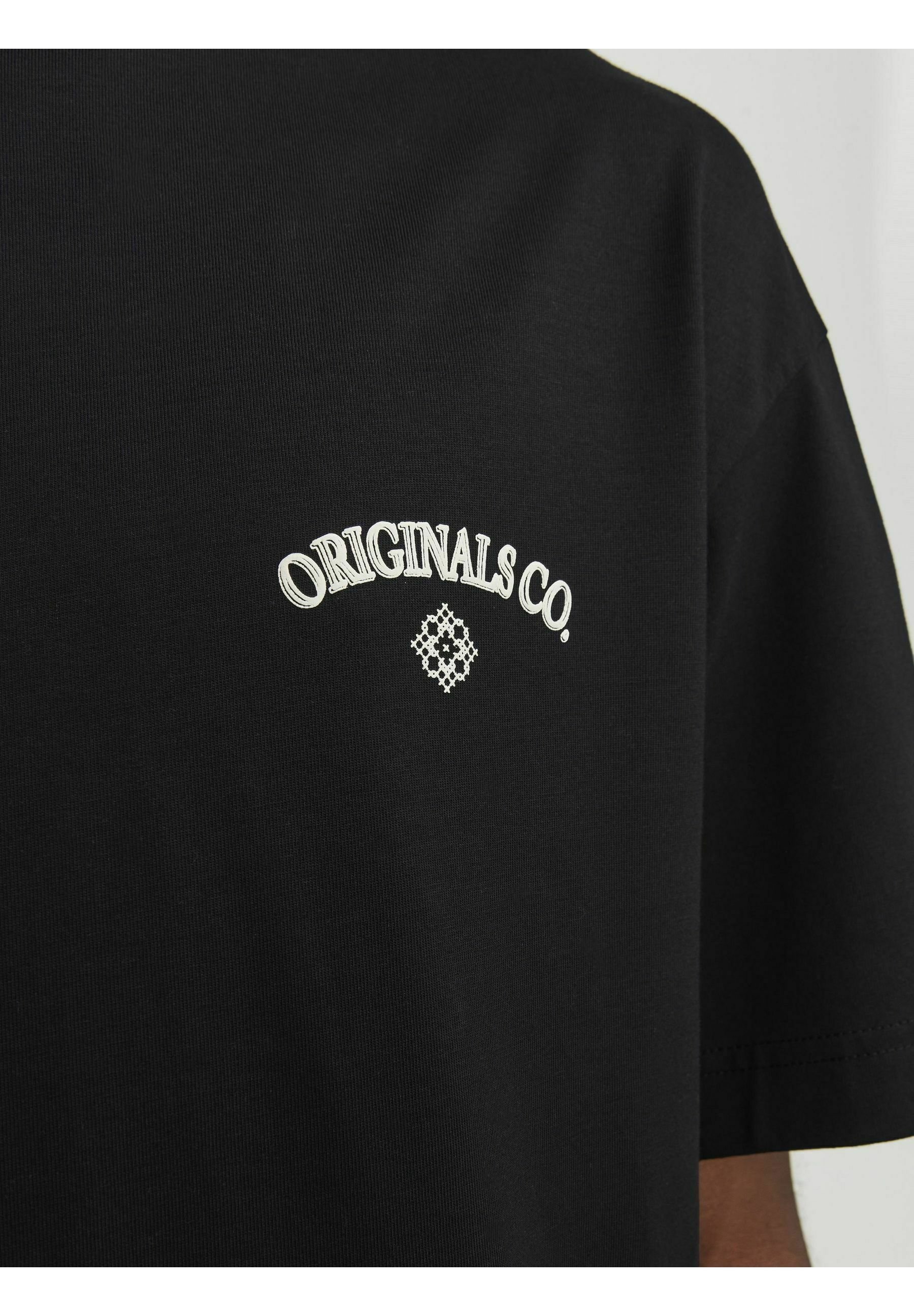 Jack & Jones JORSANTORINI Kurzarm-T-Shirt mit Rundhalsausschnitt und Print – Schwarz