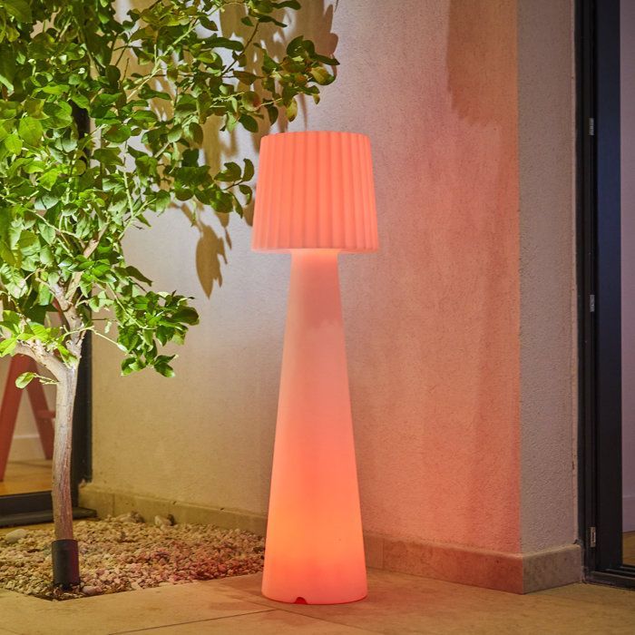 Lampada da terra wireless per esterni - LUMISKY - LADY C110 - LED multicolore dimmerabile - Paralume ondulato - Telecomando - H110 cm