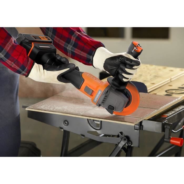 Amoladora angular inalámbrica + batería de 4 Ah + cargador - BLACK&DECKER - BCG6L8F1S-QW - Sin escobillas - 18 V - 115 m - Con 3 discos y bolsa de transporte