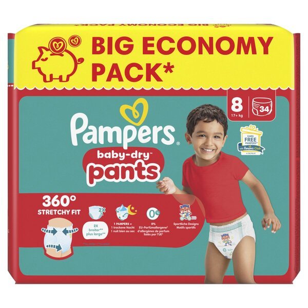 Pampers Baby-Dry Pants velikost 8 plenice za dojenčke, velikost 8 (17+ kg), 34 kosov