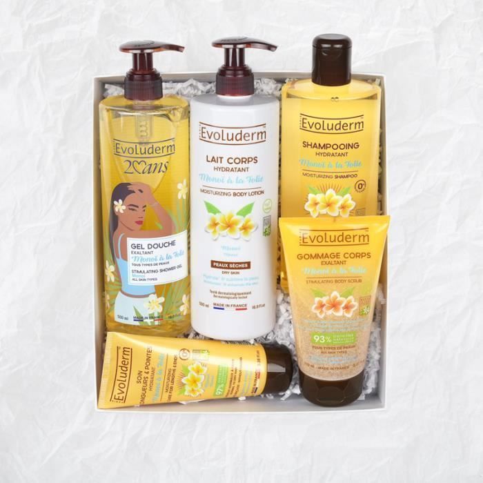 EVOLUDERM - Coffret cadeau Corps et Cheveux Monoï à La Folie - Box Spring - Idéal cadeau Noël, Anniversaire, Fête des Mères