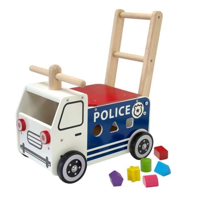 Wooden Police Truck for Babies - Multi-Activity Ride-On Toy - Walker for Children 12 Months and Up