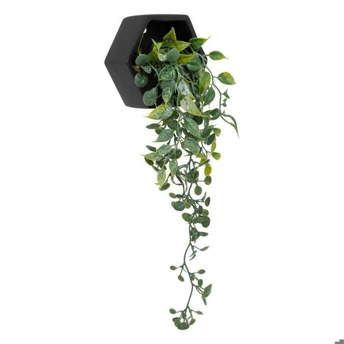 Plante artificielle suspendue Ayame pot noir H14cm - Atmosphera Créateur d'intérieur