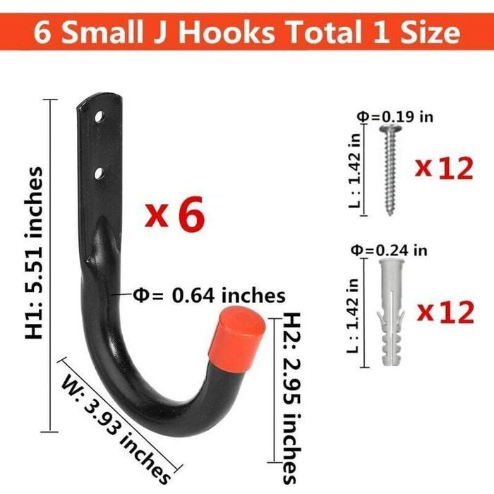 Ganci a U resistenti da fissare alla parete del garage, ideali per biciclette, sedie, scale e attrezzi.